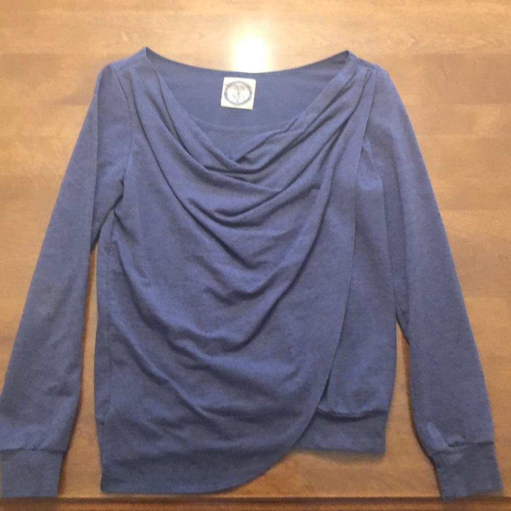Anthropologie long sleeved blue draped sweatshirt